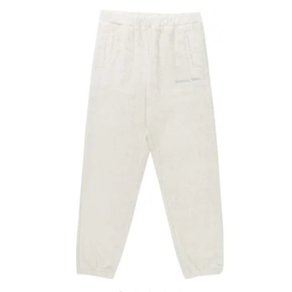 Morning News Terry Towel Embroidered Logo Joggers in Sage (white) Medium EUC